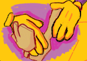 anthro clothing doll duo female fur gloves hand_holding handwear male purple_body purple_fur rag_doll_(toy) simple_background tan_body yellow_background yellow_clothing yellow_gloves yellow_handwear light-koe-pinsky glitch_productions the_amazing_digital_circus jax_(tadc) ragatha_(tadc) animate_inanimate lagomorph leporid living_doll living_toy mammal rabbit low_res