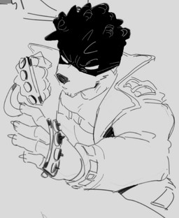 anthro biped brass_knuckles clothed clothing ears_front fingers fist grey_background hair jacket male melee_weapon mouth_closed shirt simple_background solo standing topwear weapon white_eyes goonie-san goon_(goonie_san) canid canine canis domestic_dog mammal monochrome sketch