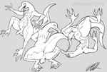5_fingers 5_toes absurd_res anthro anus backsack balls biped butt erection feet fiercedeitylynx fingers foreskin generation_7_pokemon genitals hi_res humanoid_genitalia humanoid_penis male monochrome nintendo open_mouth open_smile penis perineum pokemon pokemon_(species) salazzle scalie smile tail toes tongue tongue_out