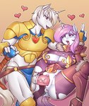 anthro anus armor balls breasts cleavage clothed clothed_sex clothing dock_(anatomy) duo erection eyeshadow fangs female fingerless_gloves footwear genitals gloves gold_(metal) gold_armor hair handwear heart_symbol high_heels horn lips lipstick makeup male male/female medial_ring melee_weapon open_mouth penis pink_eyeshadow pink_hair pink_lips pink_lipstick pink_tail purple_eyes pussy red_eyes sex shoes sword tail teeth tongue tongue_out weapon white_body white_hair white_tail nauth friendship_is_magic hasbro my_little_pony mythology fan_character fleur_de_lis_(mlp) ultima_(oc) equid equine mammal mythological_creature mythological_equine unicorn absurd_res hi_res