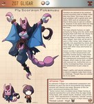 anthro belt brown_hair clothing female hair long_hair male purple_body purple_eyes purple_hair purple_skin rope rope_belt stinger_tail text wings kinkymation nintendo pokemon generation_2_pokemon gligar human mammal pokemon_(species) english_text hi_res