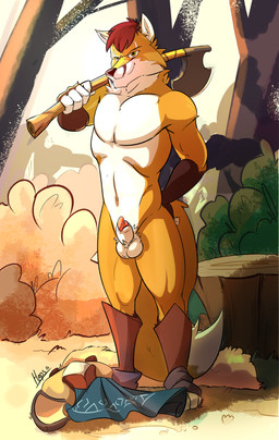5_fingers animal_genitalia animal_penis anthro axe balls biped black_nose brown_body brown_fur canine_genitalia canine_penis cheek_tuft clothing detailed_background dipstick_tail discarded_clothing facial_tuft fingers forest fur genitals hair hand_behind_back holding_object looking_at_viewer male markings melee_weapon mostly_nude multicolored_body multicolored_fur multicolored_tail orange_body orange_fur outside pecs penis penis_tip plant red_hair sheath short_hair shrub solo standing tail tail_markings tree tuft weapon white_body white_fur yellow_eyes haps werefox_(character) canid canine fox mammal werecanid werecanine werecreature werefox 2016 absurd_res digital_media_(artwork) hi_res signature