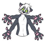 4_arms anthro male multi_arm multi_limb multifur pawpads reaching_out simple_background solo tongue tongue_out 5h4d0wn3rd juniper_skunktaur mammal mephitid skunk 1:1