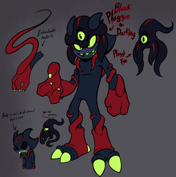 anthro big_hands black_body bodily_fluids claws drooling fake_body feet finger_claws green_sclera green_tongue male red_feet red_hands saliva sharp_teeth solo teeth tentacles text toe_claws tongue invdrscar sega sonic_the_hedgehog_(series) fan_character plagg_(invdrscar) alien black_arms_(sonic) 2024 absurd_res english_text hi_res model_sheet