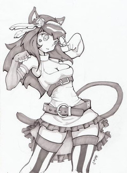 accessory belt bottomwear breasts cleavage clothed clothing dress eyelashes feather_in_hair feathers female flower hair hair_accessory heart_symbol inner_ear_fluff legwear long_hair loose_feather plant rose_(flower) simple_background skirt solo stockings text tuft white_background krakenparty animal_humanoid cat_humanoid felid felid_humanoid feline feline_humanoid humanoid mammal mammal_humanoid 2015 english_text signature traditional_media_(artwork)