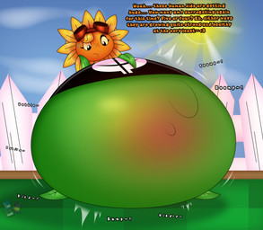 belly belly_blush big_belly black_clothing black_eyes black_shirt black_topwear blonde_hair blue_sky blush bodily_fluids body_blush clothing cloud dialogue eyelashes eyewear eyewear_on_head female fence flower freckled_face freckles front_view goggles goggles_on_head grass green_body hair hand_on_belly hand_on_own_belly huge_belly hyper hyper_belly hyper_pregnancy interspecies interspecies_pregnancy leaf leaf_arms leaf_legs logo looking_at_belly looking_at_own_belly looking_down looking_down_at_self motion_lines not_furry onomatopoeia orange_face outside petal_hair petals plant pregnant pregnant_female pseudo_hair red_eyewear red_goggles shirt sky smile solo sound_effects sun sweat sweatdrop talking_to_another text three-quarter_view topwear yellow_petals yellow_sclera fancy_blue electronic_arts plants_vs._zombies plants_vs._zombies_heroes popcap_games solar_flare_(pvz) elemental_creature flora_fauna flower_creature sunflower_(pvz) 2026 absurd_res artist_logo colored digital_media_(artwork) english_text hi_res shaded