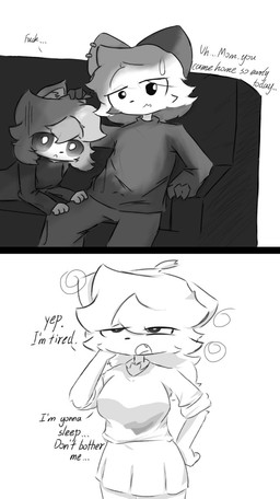 aged_up awkward awkward_moment big_breasts bodily_fluids bottomwear breasts clothing comic_panel dialogue ear_piercing ear_ring family female fur furniture grey_body grey_fur male piercing ring_piercing shocked skirt sofa sweat sweatdrop sweater text tired topwear wanting_sex white_body white_fur jiangter heartyna heliam panra domestic_cat felid feline felis lagomorph leporid mammal rabbit comic english_text hi_res monochrome brother_(lore) brother_and_sister_(lore) sibling_(lore) sister_(lore)