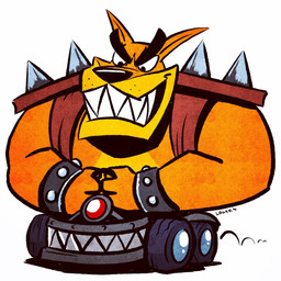 anthro biceps bracelet driving evil_face evil_grin eyebrows fangs fur grin jewelry kart looking_down male muscular muscular_anthro muscular_arms muscular_male orange_body orange_fur sharp_teeth shoulder_pads simple_background smile solo spiked_bracelet spiked_shoulder_pads spikes teeth thick_eyebrows vehicle white_background yellow_body yellow_fur logoblockz activision crash_bandicoot_(series) tiny_tiger dasyuromorph mammal marsupial recently_extinct_species thylacine 2019 hi_res