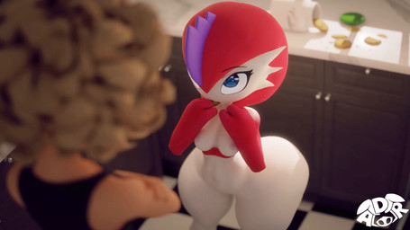 big_butt black_clothing black_topwear blue_eyes butt clothing cookie curly_hair duo female fist food hair kitchen male male/female red_hair size_difference smaller_female smaller_male thick_thighs topwear white_body wiggling_hips adriandustred nintendo pokemon gardevoir generation_3_pokemon human humanoid mammal pokemon_(species) animated hi_res short_playtime tagme video