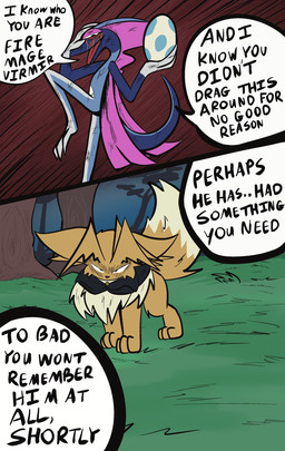 2_panel_comic 4_fingers ambiguous_gender anthro biped black_cape black_clothing black_eyes black_text brown_body brown_fur brown_hair cape clothing day dialogue duo egg ellipsis feral fingers fluffy fluffy_tail fur glare grass hair holding_egg holding_object neck_tuft on_one_leg open_mouth outside pawpads paws plant quadruped speech_bubble standing tail talking_to_another text tongue tree tuft white_sclera wounded zincxiron nintendo pokemon pokemon_mystery_dungeon spike_chunsoft virmir_(character) eevee generation_1_pokemon generation_8_pokemon inteleon pokemon_(species) shiny_pokemon 2026 absurd_res comic english_text hi_res male_(lore)