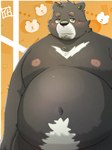 anthro belly big_belly black_body blush kemono male moobs navel nipples overweight overweight_male solo menmen_kesinn bear mammal 2023 3:4