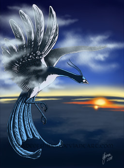 ambiguous_gender blue_body blue_feathers cloud feathers feral flying outside sky solo sun sunset shadeofshinon nintendo pokemon altaria generation_3_pokemon pokemon_(species)