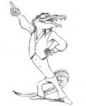 5_fingers anthro biped claws clothed clothing dancing fingers footwear front_view hand_on_hip looking_up male open_mouth sharp_teeth shoes simple_background solo standing teeth toony topwear vest white_background unknown_artist animalympics bolt_jenkins alligator alligatorid crocodilian reptile scalie greyscale guide_lines low_res monochrome sketch