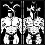 abs anthro areola armor barazoku bulge clothed clothing duo hair headgear helmet looking_at_viewer male male/male muscular muscular_anthro muscular_male nipples pecs scales simple_background topless underwear ursa-m1nor mythology undertale undertale_(series) rg01_(undertale) rg02_(undertale) dragon lagomorph leporid mammal mythological_creature mythological_scalie rabbit scalie 2d_animation animated black_and_white loop monochrome motion_tweening short_playtime