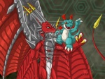 blue_body blue_eyes claws duo fangs green_eyes horn male red_body red_eyes tail teeth wings mistress-of-air bandai_namco digimon mythology digimon_(species) dracomon dragon examon mythological_creature mythological_scalie scalie 4:3 distracting_watermark watermark