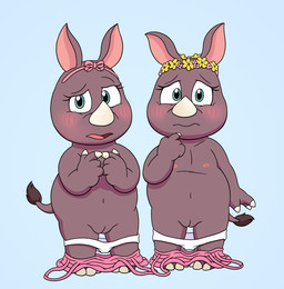 anthro blush clothed clothing duo female front_view genitals nipples nude panties panties_down partially_clothed side_by_side standing underwear underwear_down vulva young young_anthro young_female danel goat_(movie) sony_corporation sony_pictures sony_pictures_animation adi_everhardt ari_everhardt black_rhinoceros mammal rhinoceros hi_res sibling_(lore) sister_(lore) sisters_(lore) twins_(lore)
