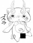 anthro blush bodily_fluids censor_bar looking_at_viewer open_mouth semi-anthro simple_background solo sweat doneru asian_mythology east_asian_mythology japanese_mythology level-5 mythology yo-kai_watch komasan canid canine foo_dog komainu mammal yokai 2014 black_and_white censored monochrome