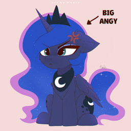 1_horn angry black_neckwear black_tiara blue_hair blue_tail crescent_moon_(marking) cross-popping_vein crown cutie_mark eyelashes eyeshadow feathered_wings feathers female female_feral feral frown hair headgear highlights_(coloring) horn makeup markings monotone_background moon_(marking) mouth_closed pink_background pink_highlights purple_body purple_eyeshadow purple_horn purple_wings quadruped simple_background sitting solo sparkles sparkling_hair spiral_horn tail teal_eyes text tiara wings nnalyart friendship_is_magic hasbro my_little_pony mythology princess_luna_(mlp) equid equine mammal mythological_creature mythological_equine winged_unicorn 1:1 absurd_res digital_drawing_(artwork) digital_media_(artwork) english_text flat_colors hi_res