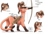 2007 aiming amber_eyes angry annoyed archery arrow_(weapon) bow_(weapon) breasts brown_hair chakat chakona_space confusion copper_color cougar english_text felid felid_taur feline female hair handpaw herm_(lore) hindpaw holding_object holding_weapon kacey long_hair longbow mammal mammal_taur model_sheet nipples paws quiver_(object) ranged_weapon side_view solo tail tales_of_the_folly taur text weapon whiskers windsong