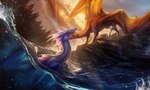 ambiguous_gender bubble day detailed_background duo feral horn membrane_(anatomy) membranous_wings moss outside partially_submerged plant purple_body purple_scales scales sky smile spines tree water wings yellow_body yellow_scales isvoc european_mythology mythology aquatic_dragon dragon marine mythological_creature mythological_scalie scalie western_dragon 2021 digital_media_(artwork) hi_res