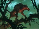 claws coiled_tail featureless_crotch feral low-angle_view quadruped sharp_teeth solo tail teeth tentacles slawomir_maniak hasbro magic:_the_gathering wizards_of_the_coast canid canine canis mammal monster wolf official_art