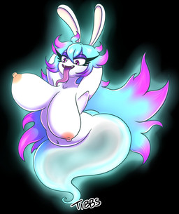 anthro areola big_breasts big_butt breasts butt female hair hands_behind_head huge_breasts huge_butt huge_hips huge_thighs long_hair long_tongue multicolored_hair nipples nude open_mouth pink_areola pink_nipples purple_eyes solo thick_thighs tongue tongue_out two_tone_hair white_body wide_hips tibbs mario_plus_rabbids_sparks_of_hope raving_rabbids rayman_(series) ubisoft midnite_(mario_plus_rabbids) ghost lagomorph leporid mammal rabbid rabbit spirit absurd_res hi_res