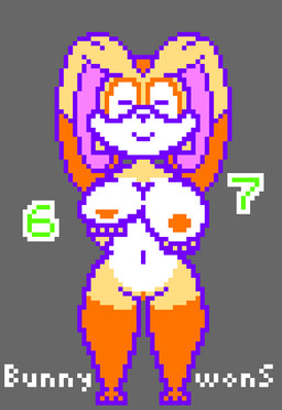 anthro clothing female legwear orange_clothing orange_legwear orange_thigh_highs shortstack smug smug_face solo thigh_highs bunnywons 67_(meme) sega sonic_the_hedgehog_(series) cream_the_rabbit lagomorph leporid mammal rabbit 2d_animation animated digital_media_(artwork) meme pixel_(artwork) pixel_animation