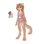 anthro biped breasts clothed clothing female fingers genitals hair pussy simple_background smile solo tail translucent translucent_clothing white_background sweltering felid feline mammal prionailurus rusty-spotted_cat hi_res