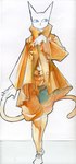 ambiguous_gender anthro biped blue_eyes clothed clothing fully_clothed high_collar jacket looking_away oversized_clothing simple_background solo tail topwear walking white_background derekireba domestic_cat felid feline felis mammal 2009 absurd_res hi_res traditional_media_(artwork)