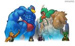 abs anthro biceps blue_body bulge city clothing eyes_closed fur group heart_symbol looking_down looming low-angle_view macro male micro muscular muscular_anthro muscular_male open_mouth pecs speedo swimwear taking_picture wolfmalro nintendo pokemon star_fox falco_lombardi fox_mccloud lime_ade wolf_o'donnell avian bird canid canine canis decidueye fox generation_4_pokemon generation_7_pokemon lucario mammal nevrean pokemon_(species) wolf 2021 hi_res