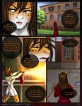 amber_(eliana-asato) anthro brown_hair cloak clothing comic doctor eliana-asato english_text eyes_closed fire flashback giraffe giraffid gynomorph hair hi_res intersex long_hair mammal open_mouth solo text yellow_eyes