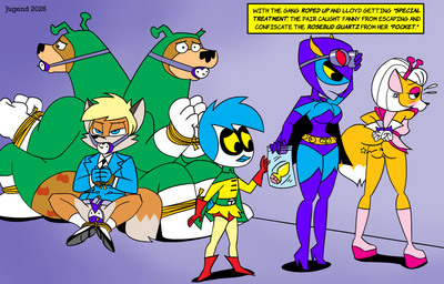 age_difference anthro anus armwear ball_gag beak big_breasts biped black_nose blonde_hair blue_armwear blue_cape blue_clothing blue_elbow_gloves blue_gloves blue_hair blue_handwear blue_jacket blue_legwear blue_leotard blue_mask blue_thigh_boots blue_thigh_highs blue_topwear boots bottomless bottomless_female bottomless_male bound breasts buttplug cape chastity_belt chastity_device clothed clothed_female clothing countershade_face countershade_fur countershading dipstick_tail domino_mask elbow_gloves eyemask eyewear female footwear fur gag gaping gaping_anus gem gloves green_cape green_clothing group hair half-closed_eyes hands_behind_back hands_tied handwear high_heeled_boots high_heels jacket jewel_buttplug larger_female larger_male legs_tied legwear leotard male markings mask narrowed_eyes older_female older_male orange_body orange_fur plug_(sex_toy) red_boots red_clothing red_footwear red_gloves red_handwear sex_toy shirt shoes short_hair sitting sitting_on_ground size_difference smaller_female smaller_male superhero superhero_costume tail tail_markings thigh_boots thigh_highs topwear white_body white_countershading white_fur white_hair white_markings yellow_body yellow_clothing yellow_fur yellow_sclera yellow_shirt yellow_topwear young young_anthro young_female younger_female jugend tycloud avian bear bird canid canine eurasian_blue_tit fox mammal oscine owl passerine tit_(bird) hi_res