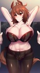 ahoge big_breasts bodily_fluids breasts brown_eyes brown_hair bulging_breasts clothed clothing female hair hands_behind_head huge_breasts legwear light_body light_skin lingerie navel offscreen_character pantyhose solo sweat bigshine000 cygames uma_musume_pretty_derby agnes_tachyon_(pretty_derby) animal_humanoid equid equid_humanoid equine equine_humanoid horse_humanoid humanoid mammal mammal_humanoid absurd_res digital_media_(artwork) hi_res