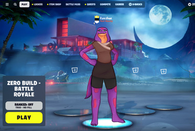 anthro barefoot biped feet female hand_on_hip hand_on_own_hip looking_at_viewer multicolored_body orange_body pink_body purple_body screencap screencap_background smile smiling_at_viewer solo standing text ncs epic_games fortnite keeshee cobra reptile scalie snake 2024 digital_media_(artwork) english_text full-length_portrait hi_res portrait