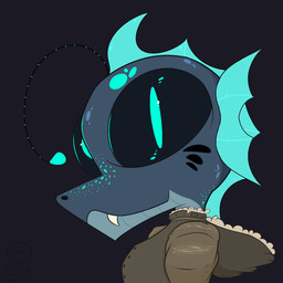 antenna_wire anthro big_eyes glowing glowing_eyes male markings silly smile smiling_at_viewer solo standing fishydraws anglerfish aquatic fish hybrid lizard reptile scalie 1:1 hi_res