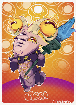 anthro black_body black_fur border chibi detailed_background dotted_background fur holding_object holding_staff horizontal_pupils horn male multi_eye one_eye_closed pattern_background piercing pupils ruff simple_background solo staff text tongue tongue_out unusual_anatomy white_border wink yellow_background yellow_eyes finleybarks animal_crossing elden_ring elden_ring_nightreign fromsoftware nintendo libra_creature_of_night bovid caprine caprine_demon demon goat goat_demon mammal 2025 artist_name crossover english_text hi_res signature