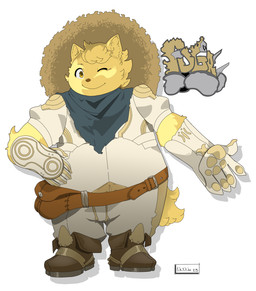 anthro armor belly bodysuit clothing hat headgear headwear male one_eye_closed overweight skinsuit solo spandex straw_hat tight_clothing wink yellow_eyes nanuna cyberconnect2 fuga:_melodies_of_steel little_tail_bronx boron_brioche domestic_cat felid feline felineko felis mammal 2025 hi_res
