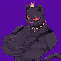 anthro collar crown headgear male muscular muscular_male scar simple_background solo tail bobaocto epic_games fortnite meowscles meowscles_(shadow) domestic_cat felid feline felis mammal 1:1