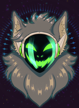 anthro c.a.m. fluffy fur glowing green_body green_eyes green_glow grey_body grey_fur looking_at_viewer machine male robotic screen screen_face simple_background smile solo likara yuri_chacal canid canine canis jackal mammal protogen digital_media_(artwork) headshot_portrait hi_res portrait