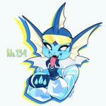 5_fingers anthro blue_body blue_sclera breasts clothed clothed_anthro clothed_female clothing female fingers front_view gloves handwear open_mouth simple_background solo teeth tongue tongue_out topwear white_background white_eyes skykain nintendo pokemon eeveelution generation_1_pokemon pokemon_(species) vaporeon 1:1 2025 digital_media_(artwork) hi_res