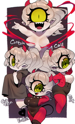 areola areola_slip big_breasts breasts choker clothing curvy_figure eyelashes fangs female green_eyes grey_body grey_skin hair horn humanoid_pointy_ears jewelry long_eyelashes medium_breasts necklace nipple_slip nipples not_furry nude open_mouth pointy_ears ponytail pupils sharp_teeth shortstack slightly_chubby slit_pupils spade_tail tail teeth white_hair zombiemiso cyclops humanoid hi_res
