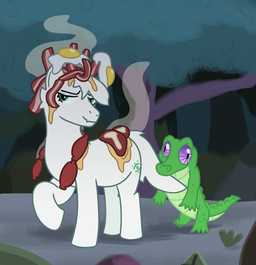 bacon beef cutie_mark duo egg everfree_forest feral food forest grease male meat plant sausage steak tail tree apollo_caelum_(artist) friendship_is_magic hasbro my_little_pony apollo_caelum emerald_sunshine gummy_(mlp) equid equine horse mammal digital_media_(artwork) hi_res