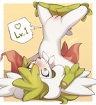 blush female feral fur genitals green_eyes nude paws pussy simple_background solo text upside_down white_body zinfyu nintendo pokemon generation_4_pokemon legendary_pokemon mammal pokemon_(species) shaymin sky_forme_shaymin 2022 absurd_res english_text hi_res