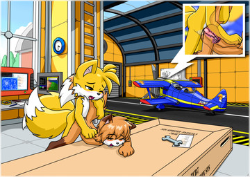 aircraft airplane animal_genitalia animal_penis anthro balls biplane blue_eyes blush bodily_fluids butt canine_genitalia canine_penis clock cum cum_inside detailed_background dipstick_tail drooling erection female fur genital_fluids genitals hair hangar inside internal knot ladder male male/female markings multi_tail nude orange_body penetration penile penis plant saliva screen sex sky standing tail tail_markings tools tornado_(aircraft) tree vaginal vaginal_penetration vehicle wall_clock window wrench yellow_body young young_anthro young_female young_male young_on_young twotails sega sonic_the_hedgehog_(series) miles_prower taleir canid canine fox mammal absurd_res digital_media_(artwork) hi_res