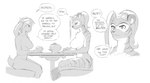 after_transformation anthro big_breasts breasts comic corablue duo english_text felid female greyscale lagomorph leporid magic_user mammal monochrome pantherine rabbit speech_bubble text tiger trainer