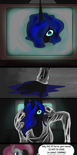 anthro bodily_fluids breast_squish breasts duo female genital_fluids good_girl horn masturbation squish text vaginal_fluids wings ruanshi friendship_is_magic hasbro my_little_pony mythology the_ring nightmare_moon_(mlp) pinkie_pie_(mlp) equid equine horse mammal mythological_creature mythological_equine pony winged_unicorn absurd_res comic english_text hi_res url