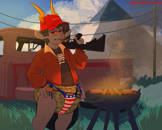 american_flag american_flag_bikini bikini bikini_thong burger camo camo_print cigar clothed clothing diaper diaper_fetish diaper_under_clothing diaper_under_swimwear flag_bikini flag_swimwear flight_jacket food grass grill grilling gun hat headgear headwear holding_object holding_weapon holidays horn hot_dog m4a1 maga_hat male memphis_pyramid modern_architecture panties plant ranged_weapon red_clothing red_hat red_headwear smoking solo swimwear text thong truck two-piece_swimsuit underwear united_states_of_america utility_pole vehicle weapon wearing_diaper doritomuncher 4th_of_july bass_pro_shops homestuck i_just_wanna_grill ms_paint_adventures zaptie_(cheetoeater) alien humanoid troll_(homestuck) 2025 5:4 english_text hi_res