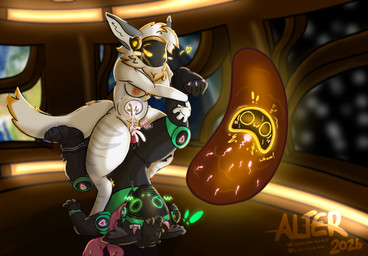 amazon_position anthro blush bodily_fluids cum cum_inside female genital_fluids genitals impregnation knot knotted_penis machine male male/female penetration penis sex space vaginal vaginal_penetration x-ray_view alternativefoot h0p3 juno_(my_furry_protogen) protogen hi_res