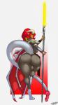 anthro big_butt bulge butt clothed clothing genitals glowing glowing_eyes gynomorph hair holding_object holding_weapon horn intersex lightpike lightsaber lightsaber_polearm melee_weapon penis polearm solo standing tail tail_genitals tail_penis thick_thighs unusual_anatomy unusual_genitalia_placement unusual_penis_placement unusual_tail weapon wings yellow_lightsaber rumpaf mythology star_wars dragon mythological_creature mythological_scalie scalie 2019