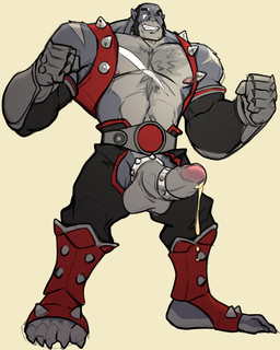 accessory anthro bald barazoku bottomwear chest_scar clothing cock_ring facial_hair flexing jewelry leather leather_bottomwear leather_clothing leather_pants looking_at_viewer male muscular muscular_anthro muscular_male pants penis_accessory penis_jewelry scar simple_background studs white_background rickleone thundercats thundercats_2011 panthro felid mammal hi_res